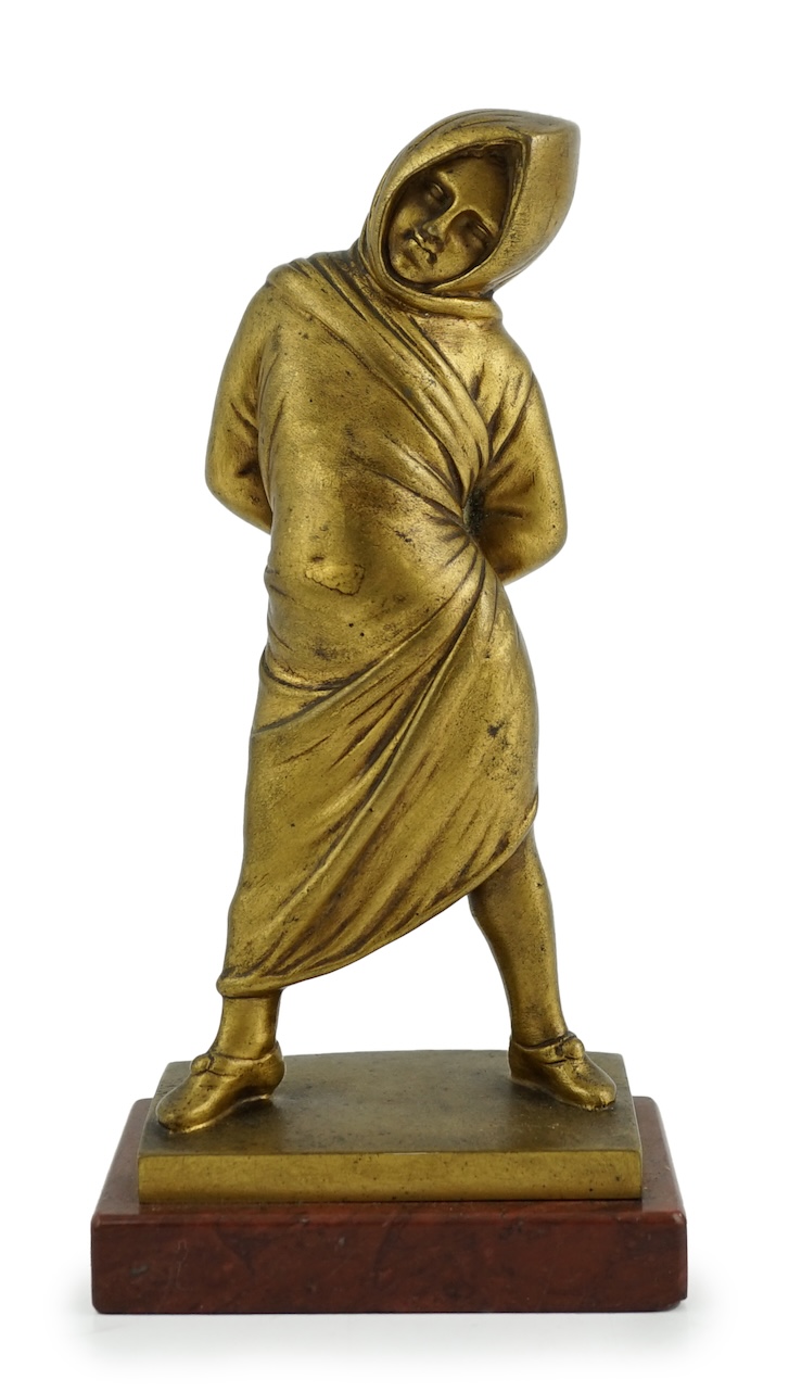 Antoine-Louis Barye (1795-1875), a gilt bronze figure 'Le Fou De Rome', signed, on red marble plinth, F. Barbedienne foundry mark, 6.5cm deep,19cm high